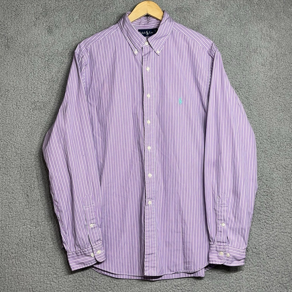 Ralph Lauren Mens XL 17 Button Down Pinstripe Shirt Purple Long Sleeve Classic
